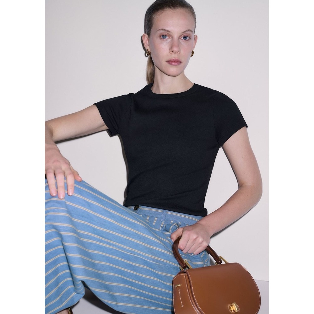 ME+EM Fitted Crew Neck Tee Cotton Rib Black US 10